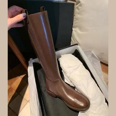2024 NOUVEAU Cuir Véritable Femmes Bottines Chelsea Cuir Talons Hauts Hauteur Genou Décontracté Femme Chaussettes Chaussures Plateforme Printemps Hiver Bottes Genou