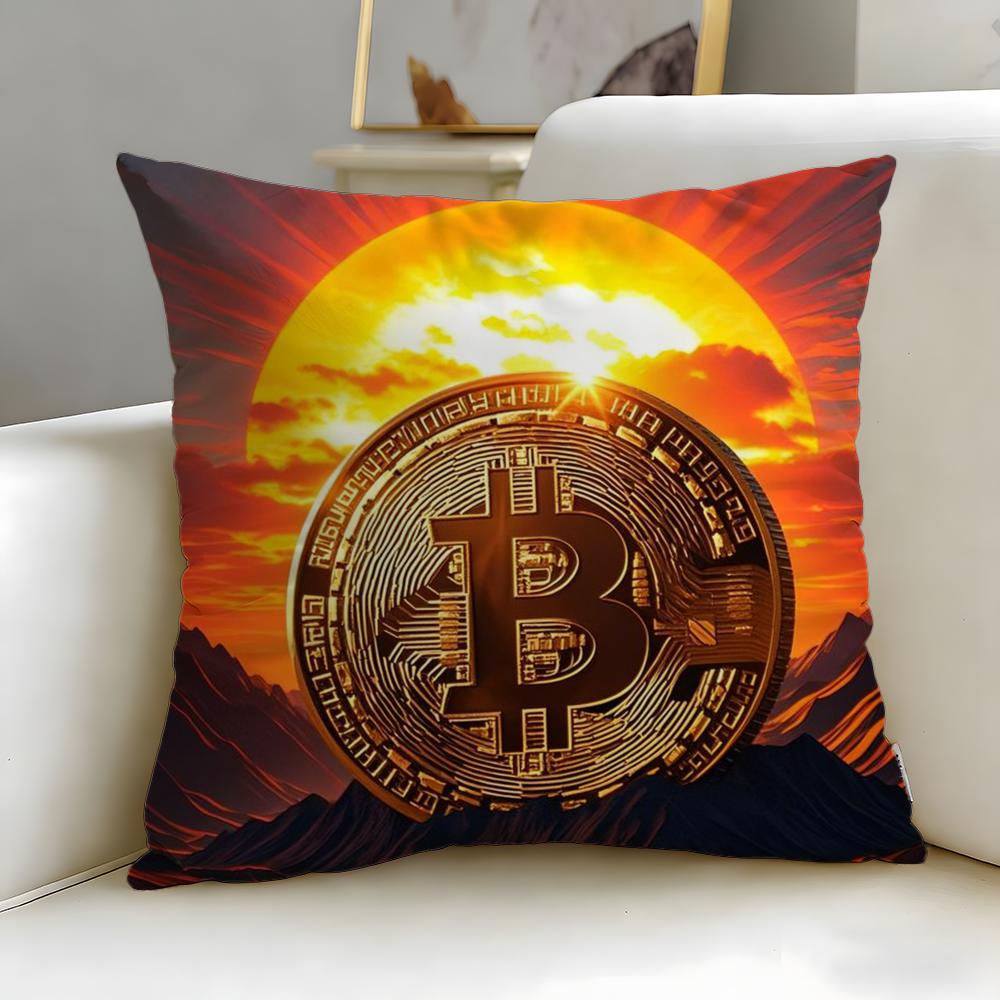 classic virtual currency Bitcoin Cushion Cover Soft  EasyWash Pillow Case  Versatile for Couch Bed Travel and Office