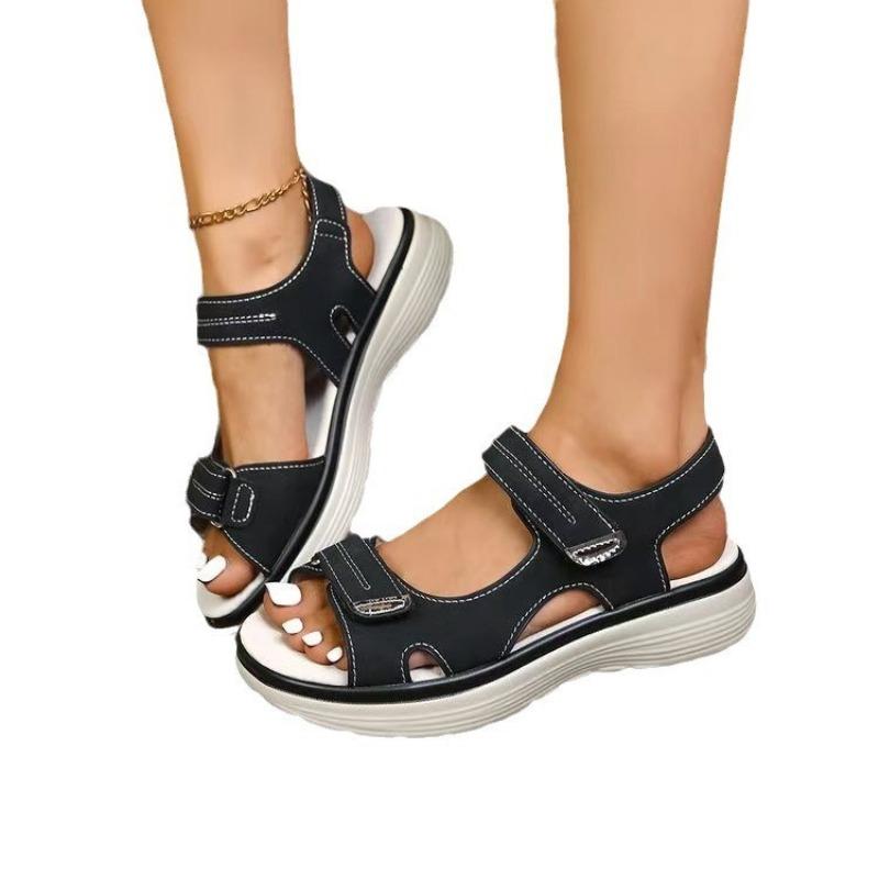 

Sports Sandals Women s New Summer Wedge Heel Light Velcro Large Size Slippers Women 36 чёрный