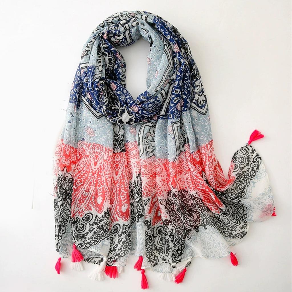 180 * 90cm Popular Sunscreen Cotton Linen Scarf New Printed Headscarf Women's Thin Shawl Seasonal Fashionable Large Handkerchief