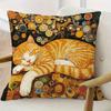 2D Flat- Vintage Art Nouveau Sleeping Ginger Cat Throw Pillow Cover Luxury Gustav Klimt Style Decorative Cushion Case