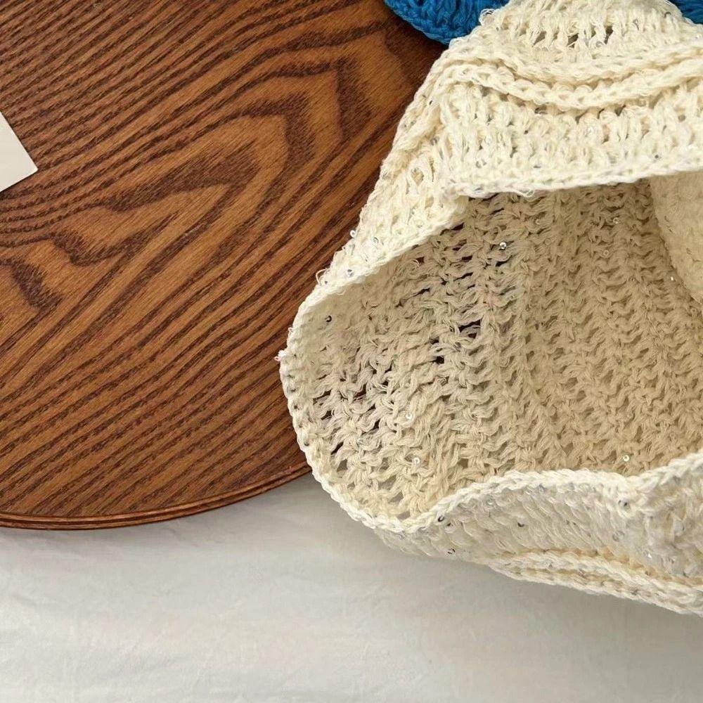 Flower Knitted Caps Hollow Sequin Crochet Hat Y2k Style Beanies Cap