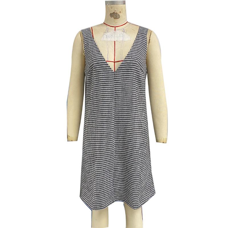 

GMXIA Платья в клетку «сотня птиц» для женщин, платья без рукавов сзади, весна и лето XL