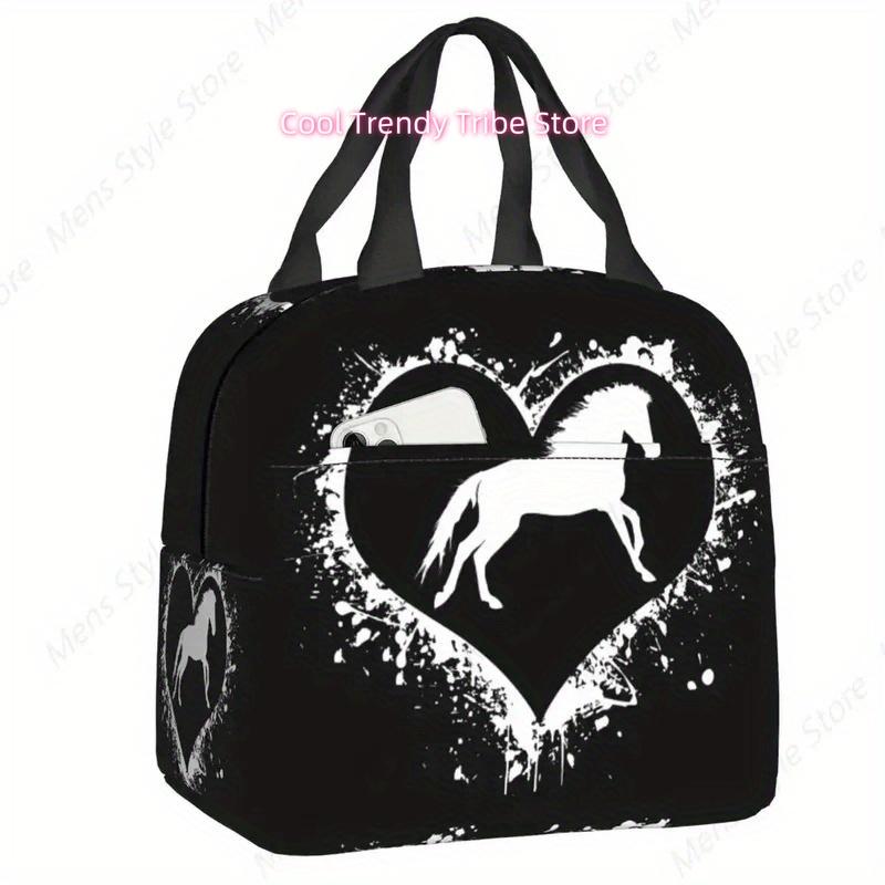 Horse Heart Insulated Lunch Bag for Women Animal Lover Resuable Thermal Cooler Lunch Box Outdoor Picnic Food Container Bags