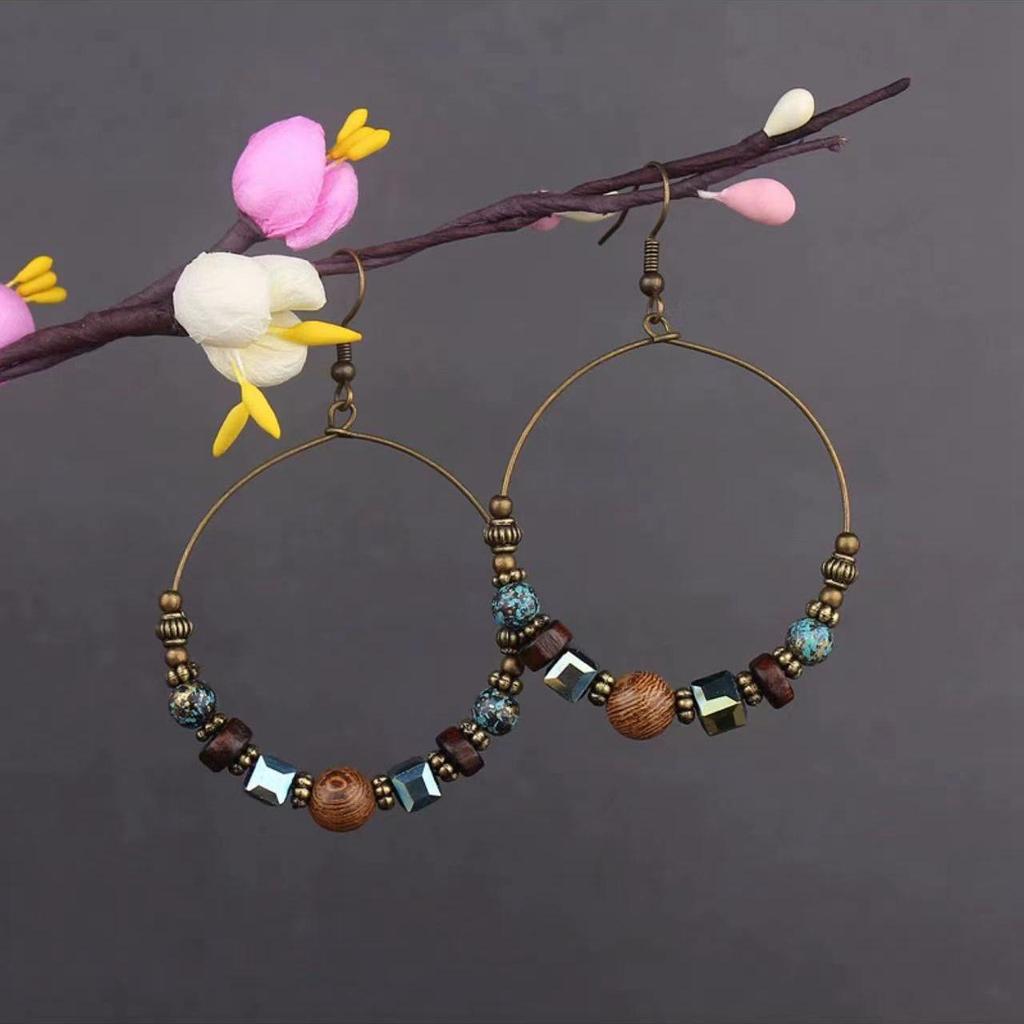 Bohemian Turquoise Owl Dream Catcher Tassel Earrings for Women
