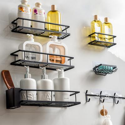 No-hole Bathroom Shelves Household Bathroom Kitchen Supplies Iron Wall Hanging Storage Hanging Shelves