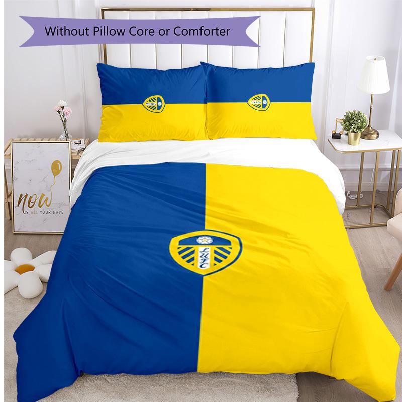Leeds United Fußball Bedrucktes 3-teiliges Bettwäscheset, Bequemes hautfreundliches Schlafzimmer Bettbezug-Set