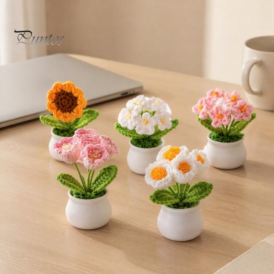 Handwoven Woolen Potted Flowers Handmade Crochet Flower Decoration, Knit Artificial Sunflower Desktop Maintenance Free Fake Plants Decor, Gift