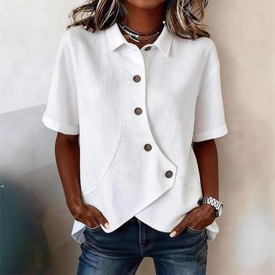 2026 New Women's Short Sleeve Irregular Lapel Button T-shirt