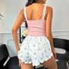 Women's 2 Piece Ribbed Pajama Set Sleeveless Lace Crop Cami Top And Tie Waist Shorts Set Summer Lounge Sleepwear Set
