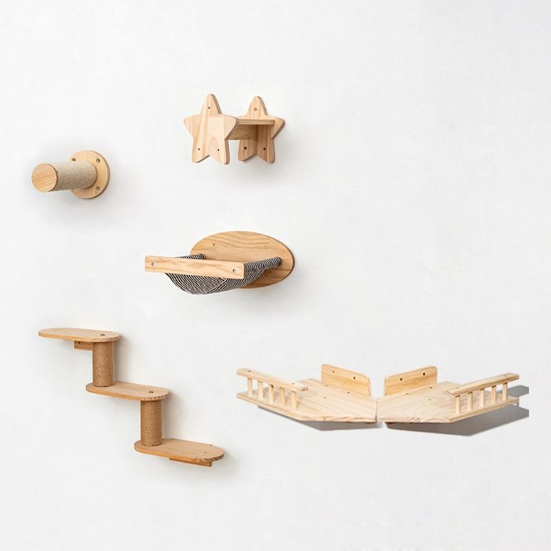 Corner Mounted Cats Shelving System Vertical Climbings Shelf Space With Reinforced Wood Panel Secure Wall Installation