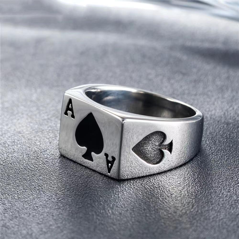 Cool Mens Biker Casino Lucky Poker Ring Jewelry Men Stainless Steel Size 7-15