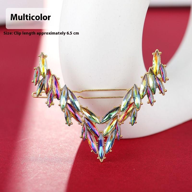 1 Stück Koreanische V-förmige Schnalle Haarnadeln Luxuriöse Glänzende Kristall Haarspange Für Damen Mädchen Haarschmuck Kopfschmuck Mode Ornamente