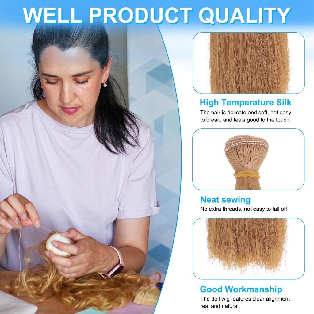 PATIKIL 15cm Doll Wig Set of 6, High-Temperature Silk Straight Wig, Doll Hair Styling Kit, DIY Handmade Accessory, Yellow