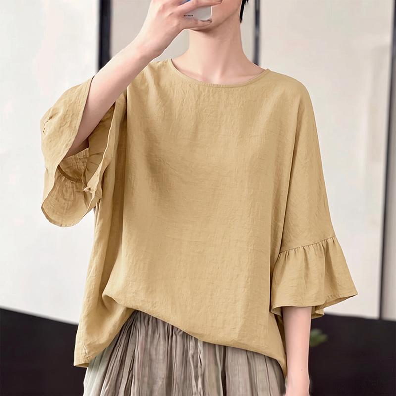 ZANZEA Women Casual Round Neck Solid Color Loose 3/4 Sleeve Cover Up Blouse