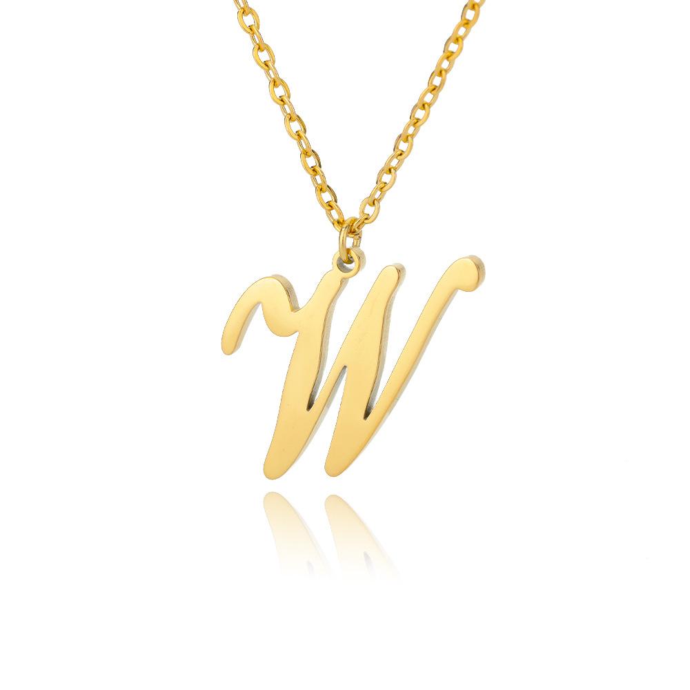 Women Stainless Steel 18K Gold Plated Letter Name Pendant Collarbone Chain