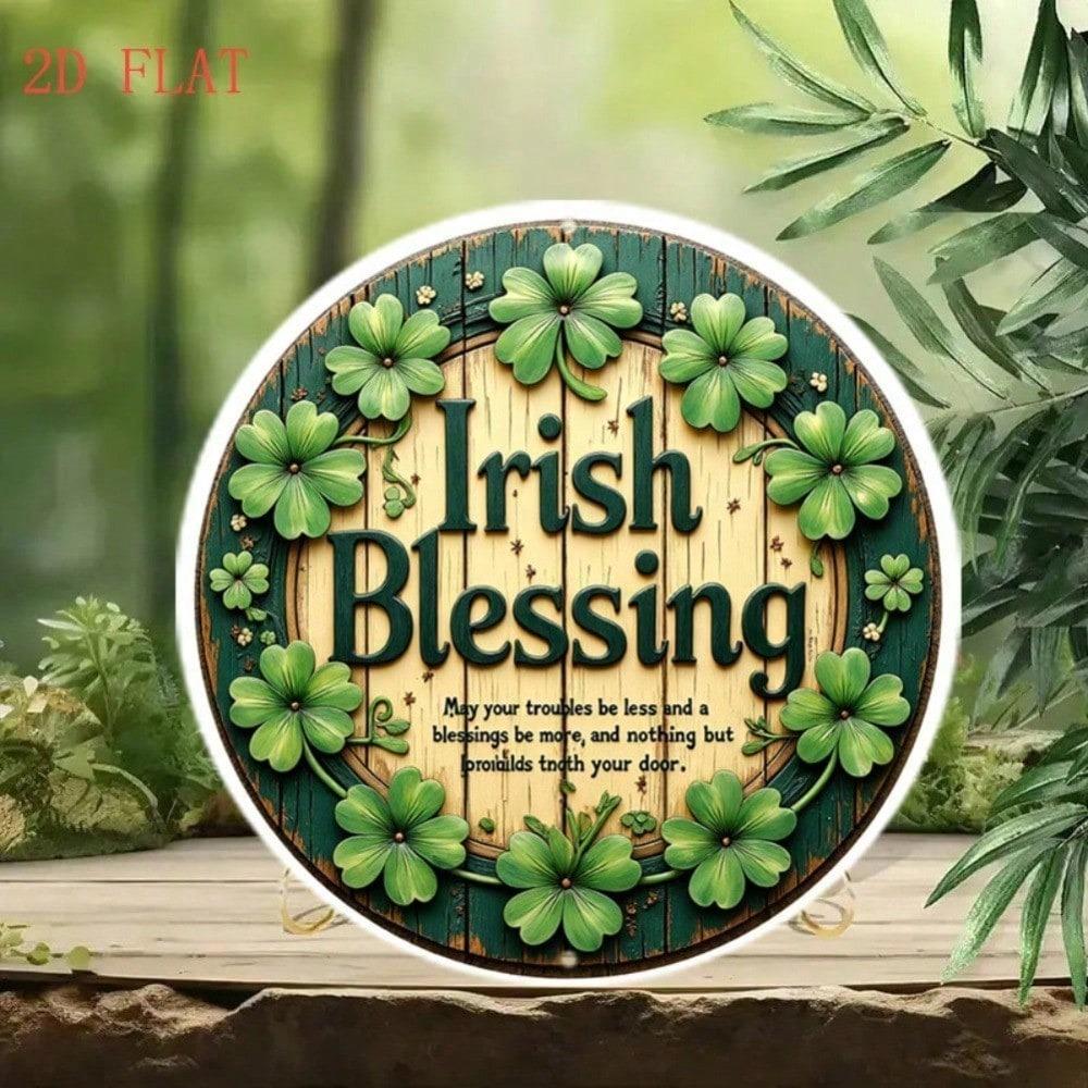 Handcrafted Irish Blessing Sign, Flat Aluminum Wall Decor with Clover Floral Design, Lightweight Gift