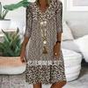 Women's Summer Printed Mid Sleeve V-Neck Midi Dresses