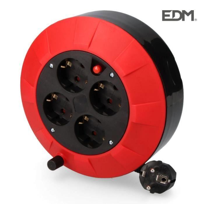 Kabelrulle - edm - 5m - 4 stikkontakter - Termisk beskyttelse - Innendørs