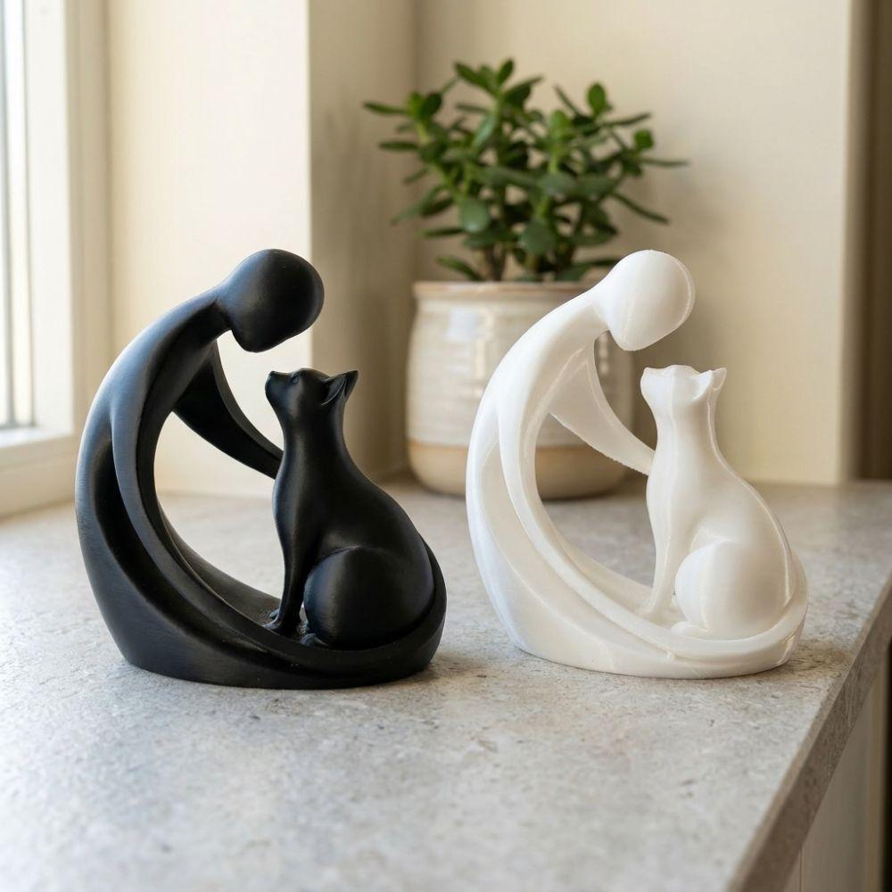 Minimalist Hugging Cat Sculpture 3D Printing Abstract Cat Figurine Living Room