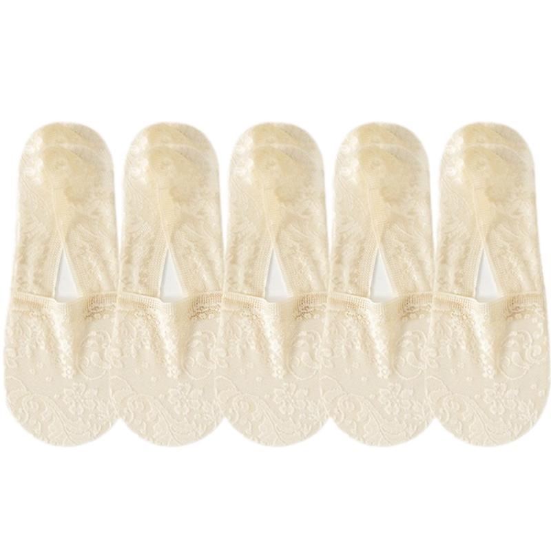 No Show Socks Women for Flats Invisible Hiddens Socks Lace Low Cut Liner Socks with Antis Slip Strips Cotton Bottom Socks