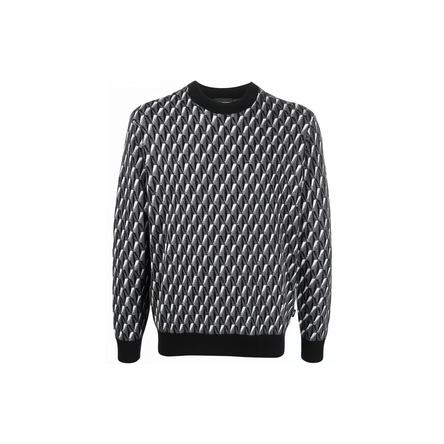 Emporio Armani FW22 Geometric Pattern Logo Knit Long Sleeve Pullover Sweatshirt Men sweatshirt Black 6L1MXX-1MCQZ-F633 S