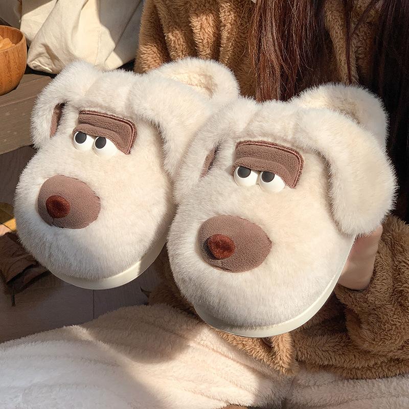 Cute Dog Thickened Cotton Slippers Winter Home Indoor Comfortable Plush Thick-bottomed Cotton Slippers