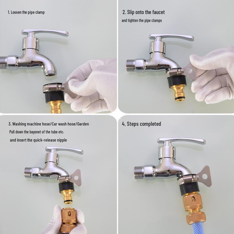 Quick-Connect Universal Faucet to 4/6 Point Washer Inlet Converter