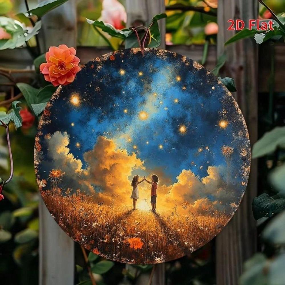 Metal Wall Art Starry Night Round 20cm Aluminum Gift for Living Room