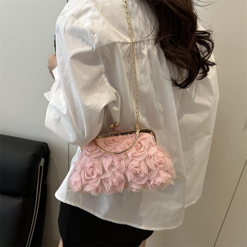 New Rose Flower Banquet Bag Bridal Bag Fashion Bag Dress Bag Clutch Bag Cheongsam Chain Oblique Span Bag