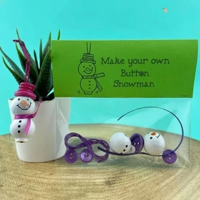 Make Your Own Button Christmas Tree Kit Xmas Crafts Ornament DIY Colorful Button Snowman Hanging Ornament Decorations Supplies