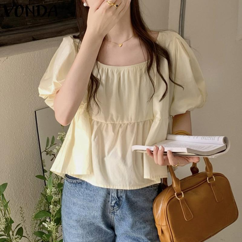 

Летние женские однотонные топы с квадратным вырезом и рукавами VONDA