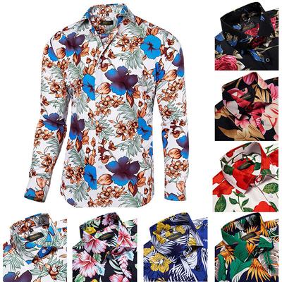 Men's Shirt Printed Casual  Flower Long Sleeved Shirt Male Social Dress Shirts for Men