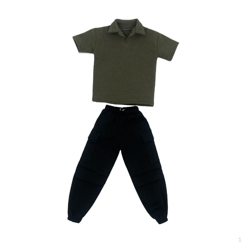 2 Pieces 1/6 Scale Short Sleeve T Shirt and Pants Costume Miniature Clothing for 12in Doll Model
