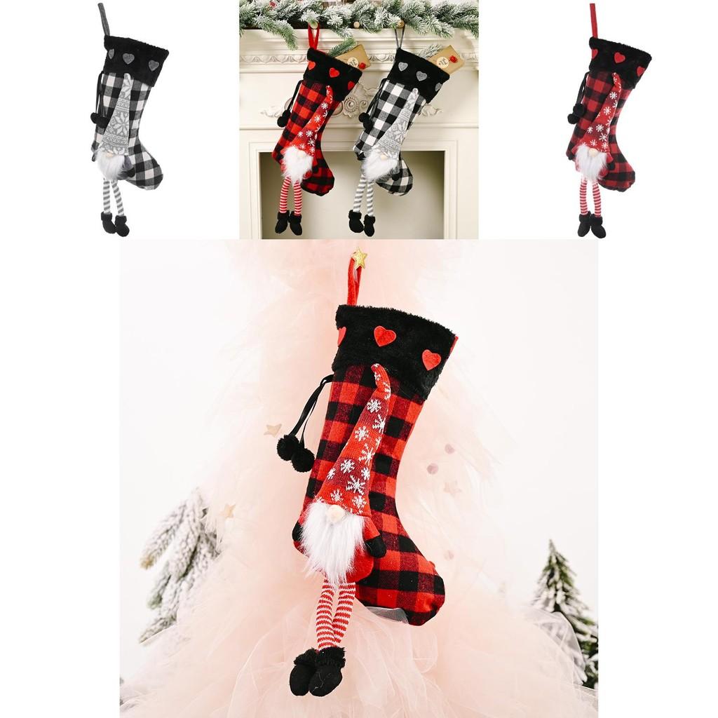 Red Stylish And Gray Checkered Heart Christmas Stockings For Elegant Decor Holiday