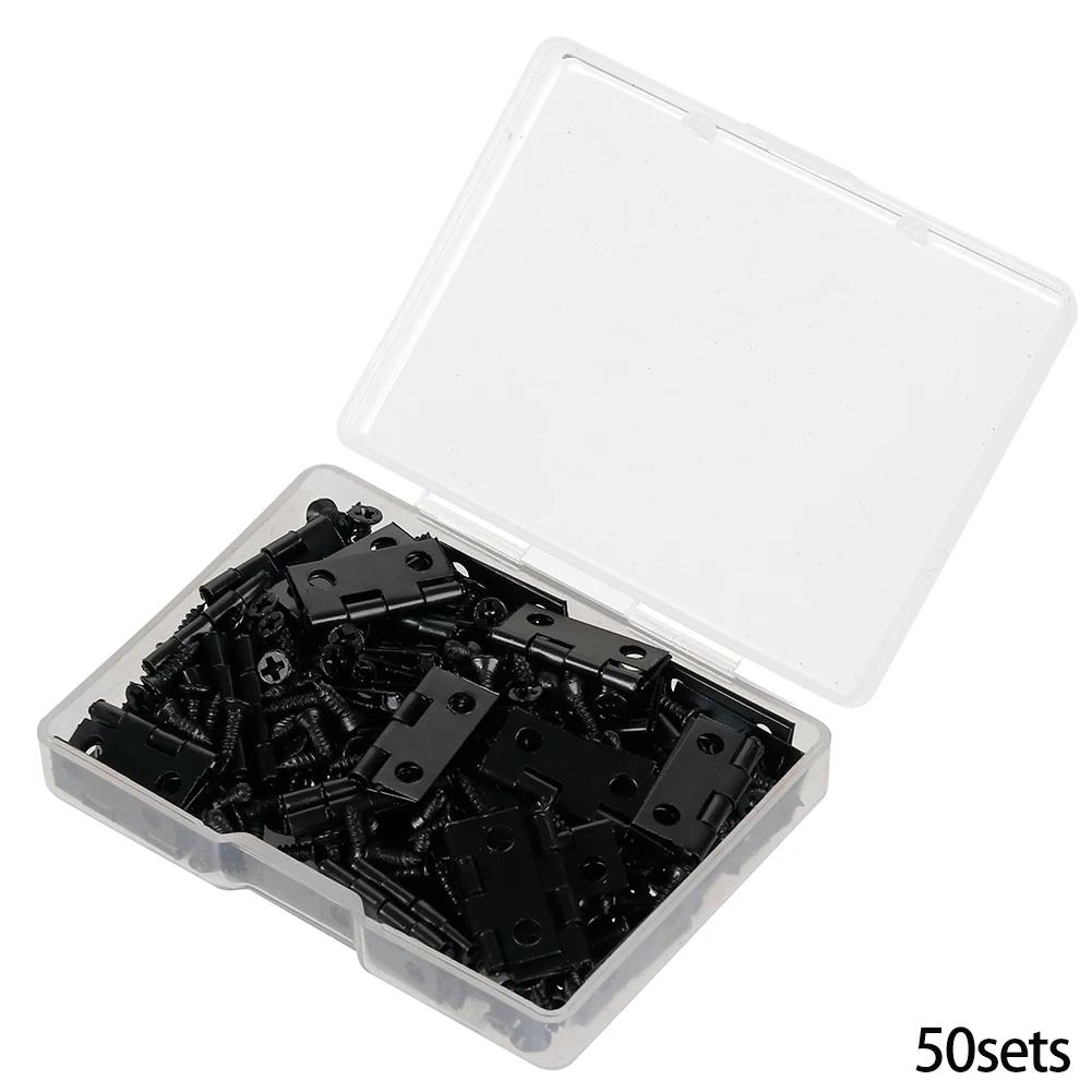 50pcs/box Hinges+200 Screws Iron Golden Black Bronze 4 Holes 18*16mm Mini Rounded Hinge DIY Box Gifts Furniture Hardware