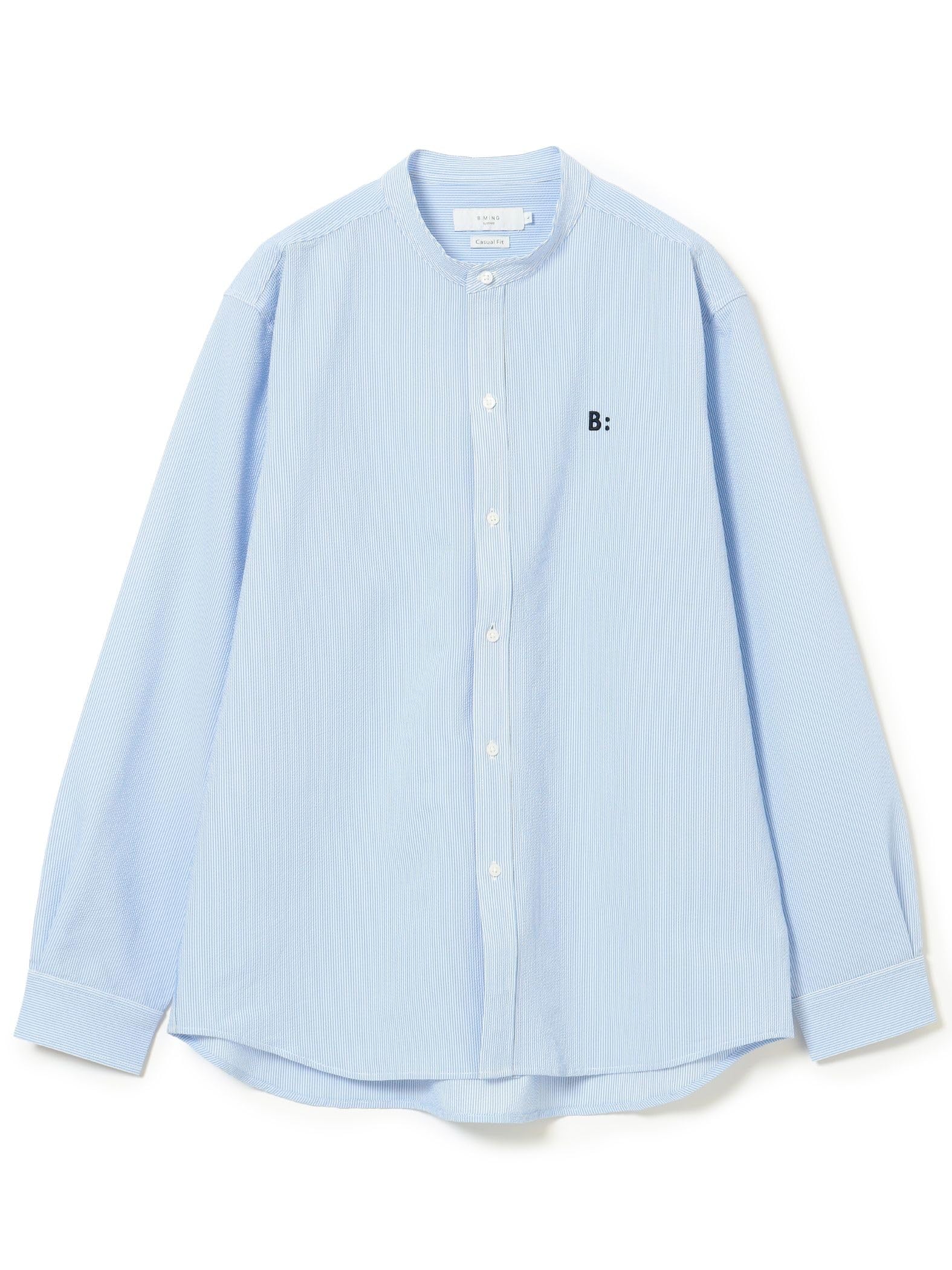 

В:MING LIFE STORE by BEAMS Мужская рубашка с воротником-стойкой, синяя, эластичная, размер M (92110163286)