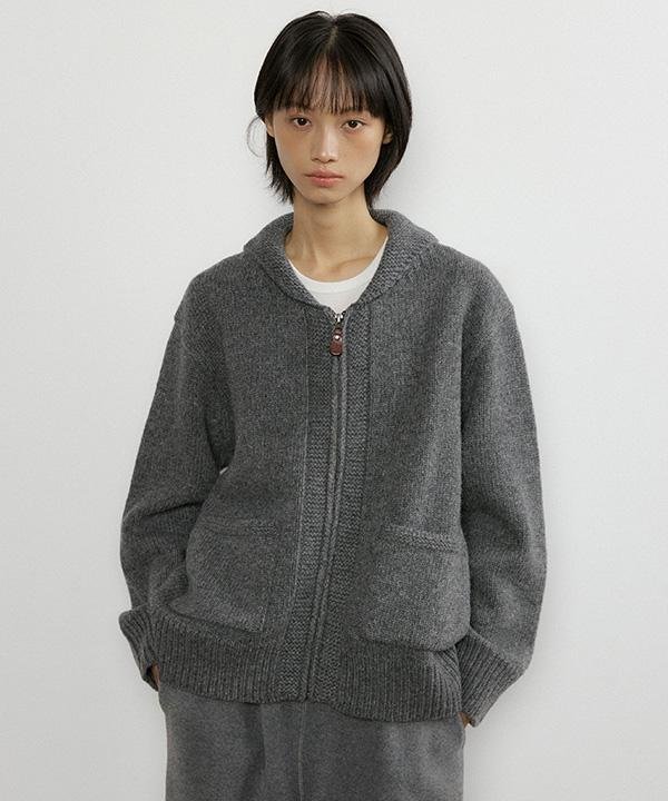 Lingseoul Merino Wool Knit Zip-Up-Charcoal