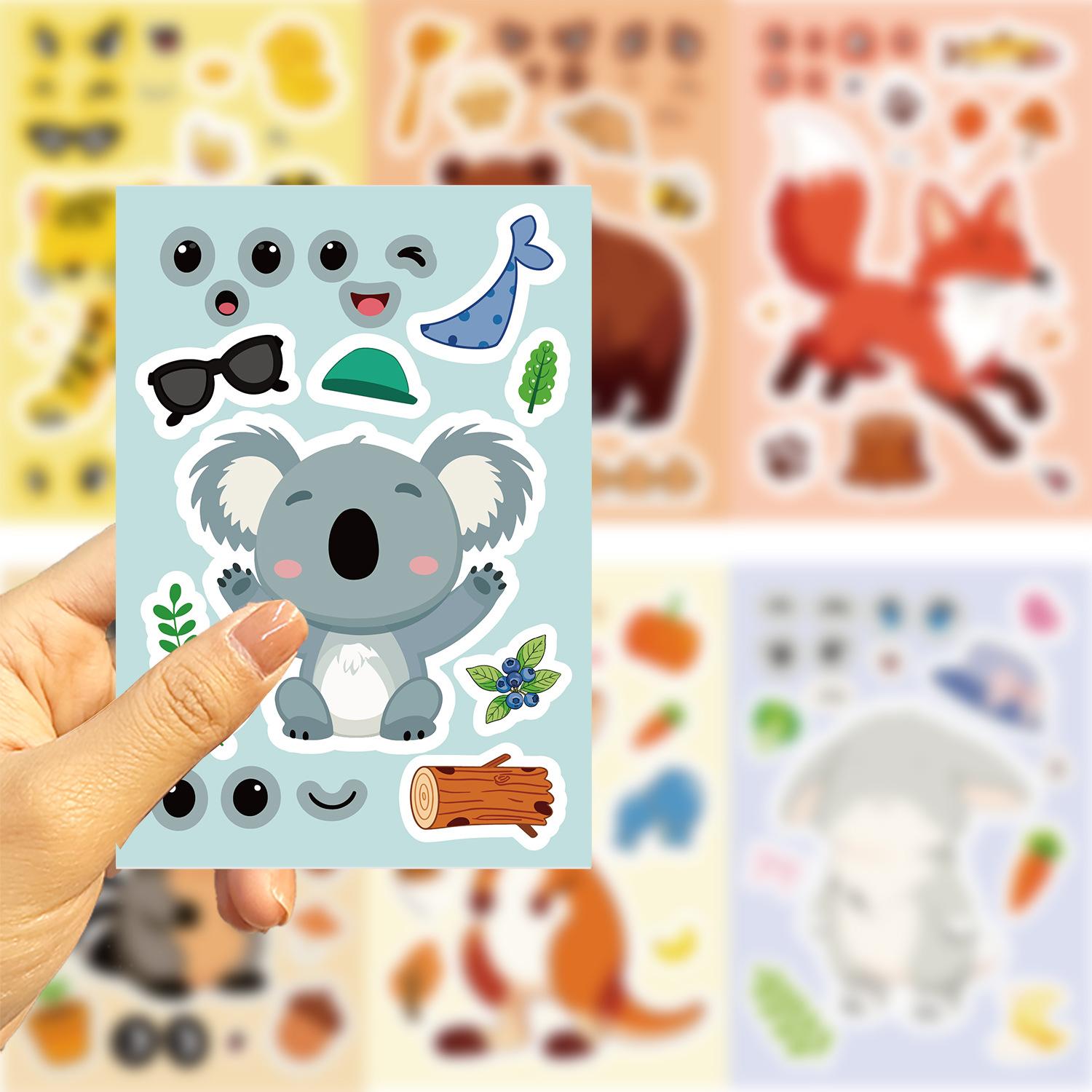 

8/16/24Pcs Cartoon Animal Waterproof Reusable Make a Face Stickers for DIY Puzzle Game Decoration on Fridge Toy Shelf Drawer