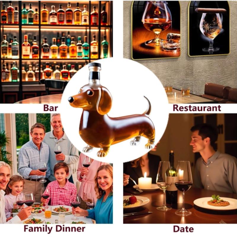 Dackel Hund Whiskeyflasche, 3D Lustige Glas Dackel Whiskeyflasche, Hund Dekanter Weinbehälter für Whiskey-Liebhaber Hunde-Liebhaber