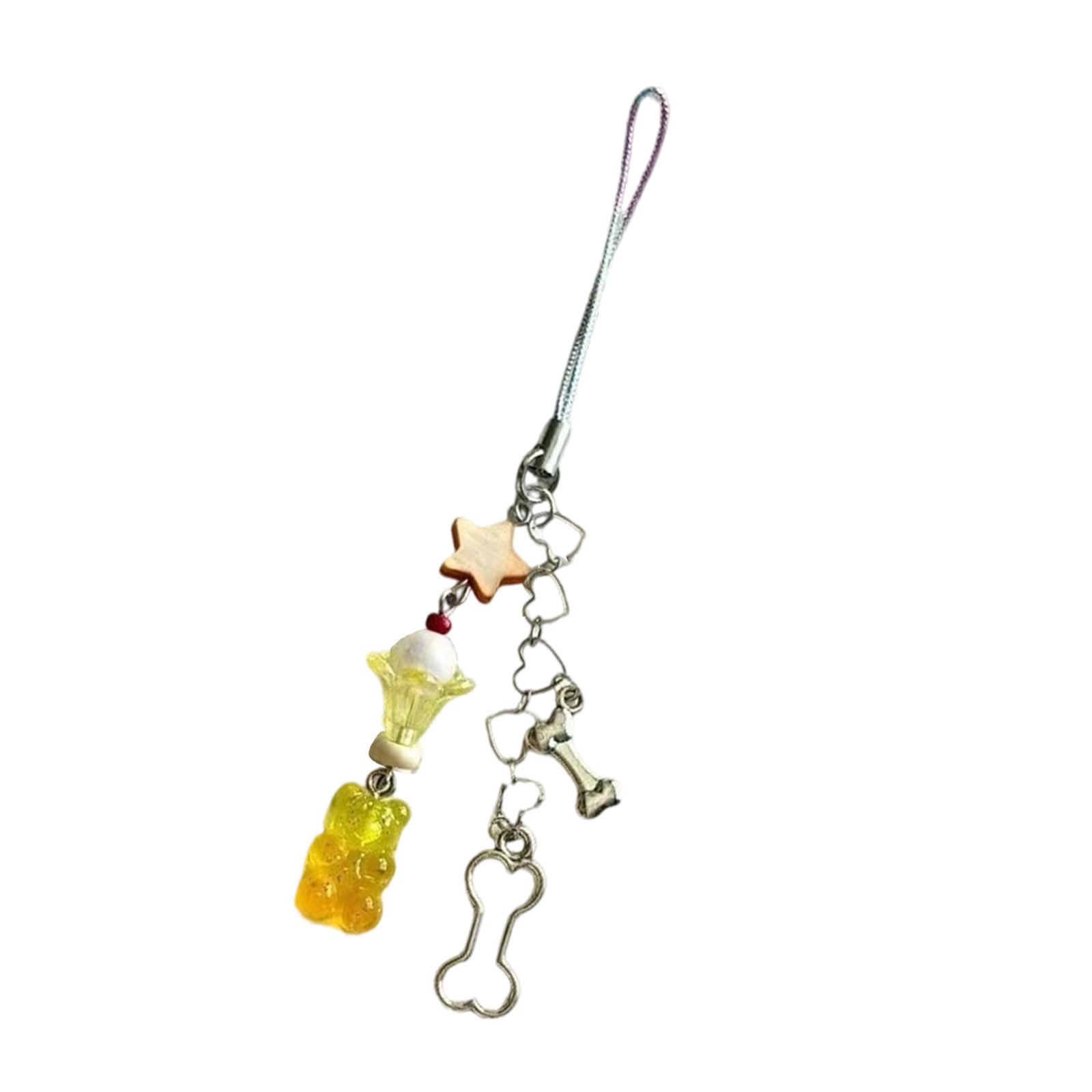 

Ремешок для телефона с бусинами и шармом в виде фруктового молочного коктейля для украшения сумки и карты Легкий брелок-аксессуар из смолы и сплава жёлтый