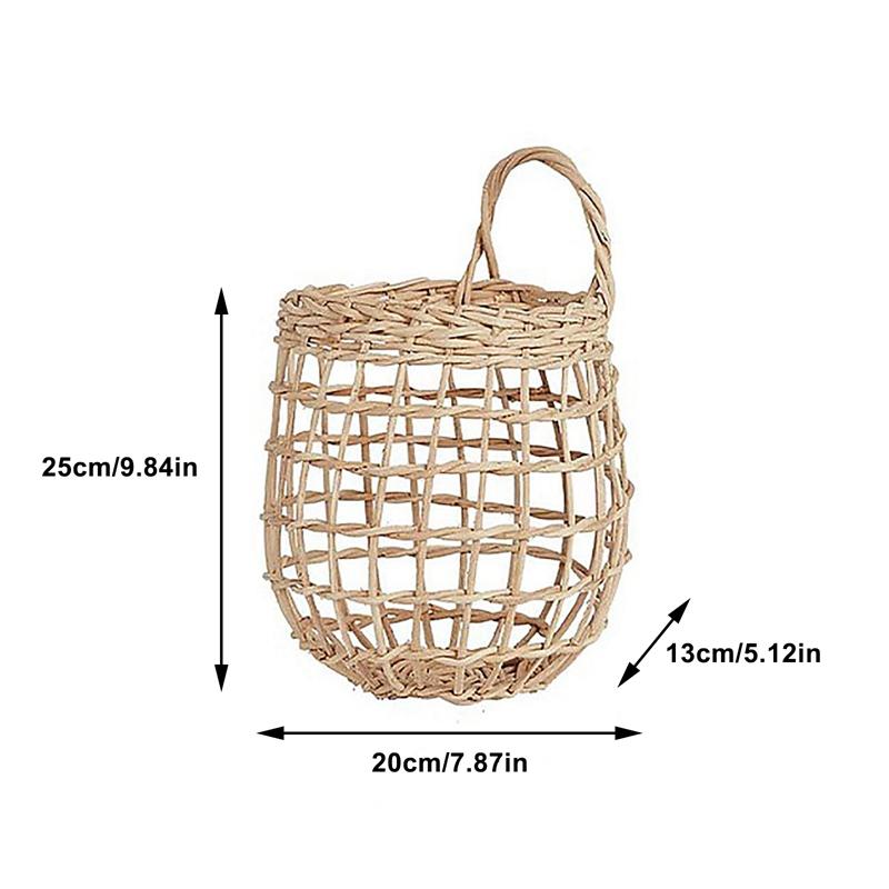 Hollow Rattan Woven Storage Basket Multi-functional Decorative Wicker Fruit Basket Wall Hanging Flower Basket Sundries Organizer