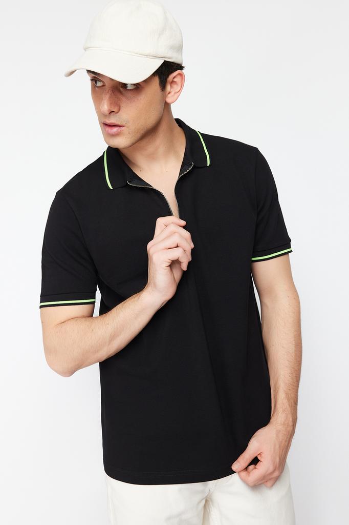 Men's Fashion Polo Collar T-shirt Polo Collar Short Limited Edition Black Regular Normal Cut Pique Zippered Polo Collar T-shirt