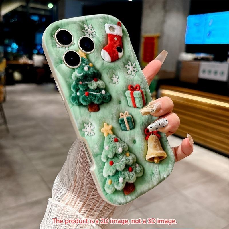 2D Flat Faux Plush Christmas Tree Printed Wavy Phone Case For iPhone 18 Pro Max 17Air 16 Pro Max 16E 17E 15 14 13 12 11 Cover