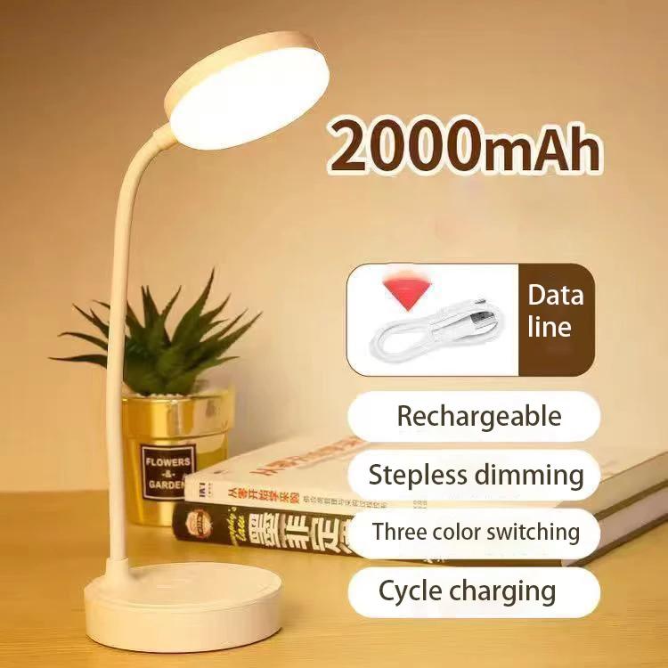 USB Plug-in Portable LED Desk Lamp - 3 Color Stepless Dimming Eye Protection Bedroom Bedside Table Light