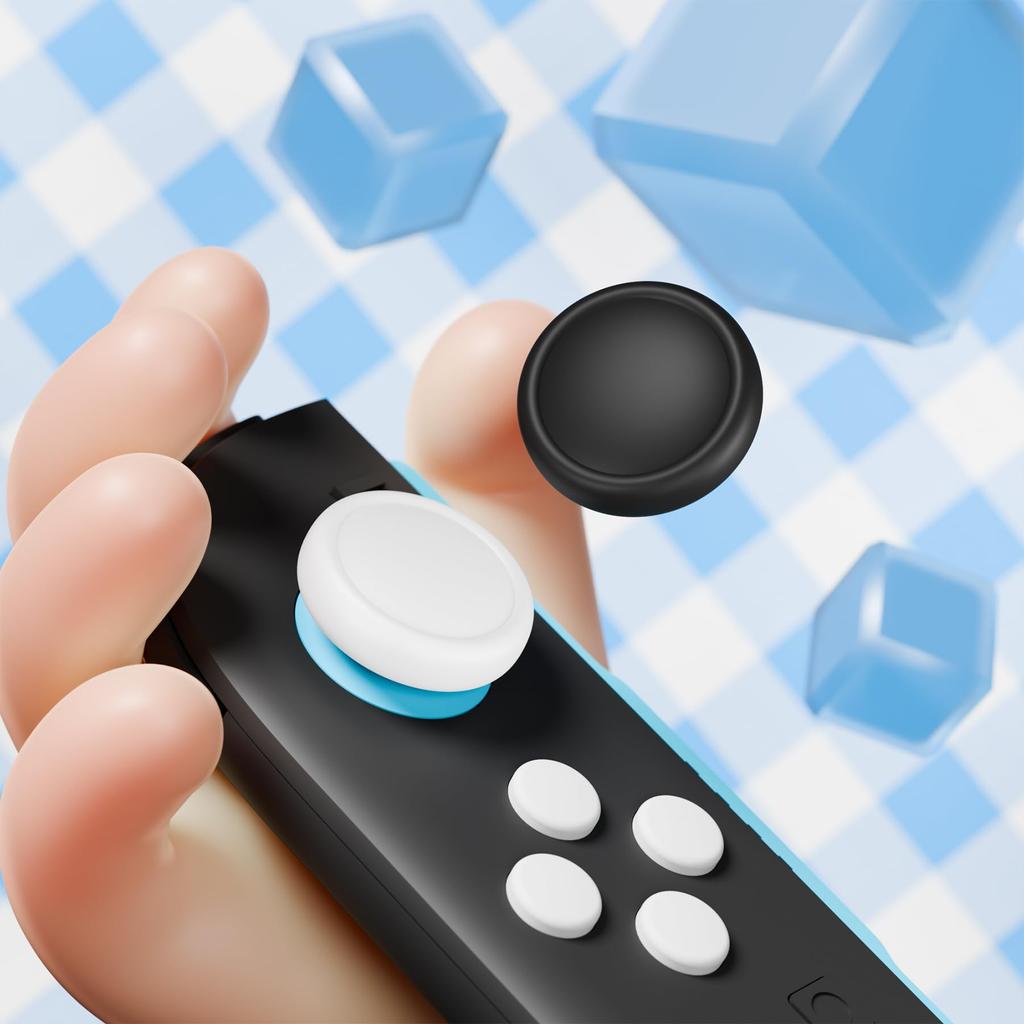 PlayVital Silicone Button Covers Thumb Grip Set for Nintendo Switch 2 Includes 8 Colorful ABXY Button Caps 4 Stick Caps & Joy-Con 2, & (White + Black)