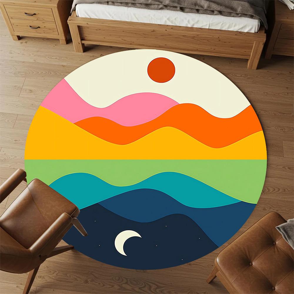 1pc sunset moon Round Chair mat Area Rug - Non-Slip, Floor Mat for Office, Bedroom, and Indoor Decor c1118041