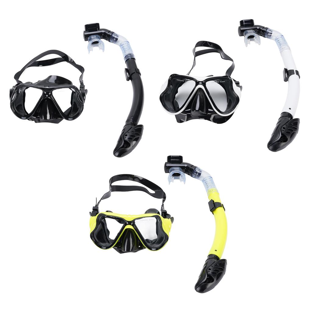 Adult Snorkel Set Wide View High Definition Tempered Glass Lens Diving Goggles and Full Dry Snorkel 
