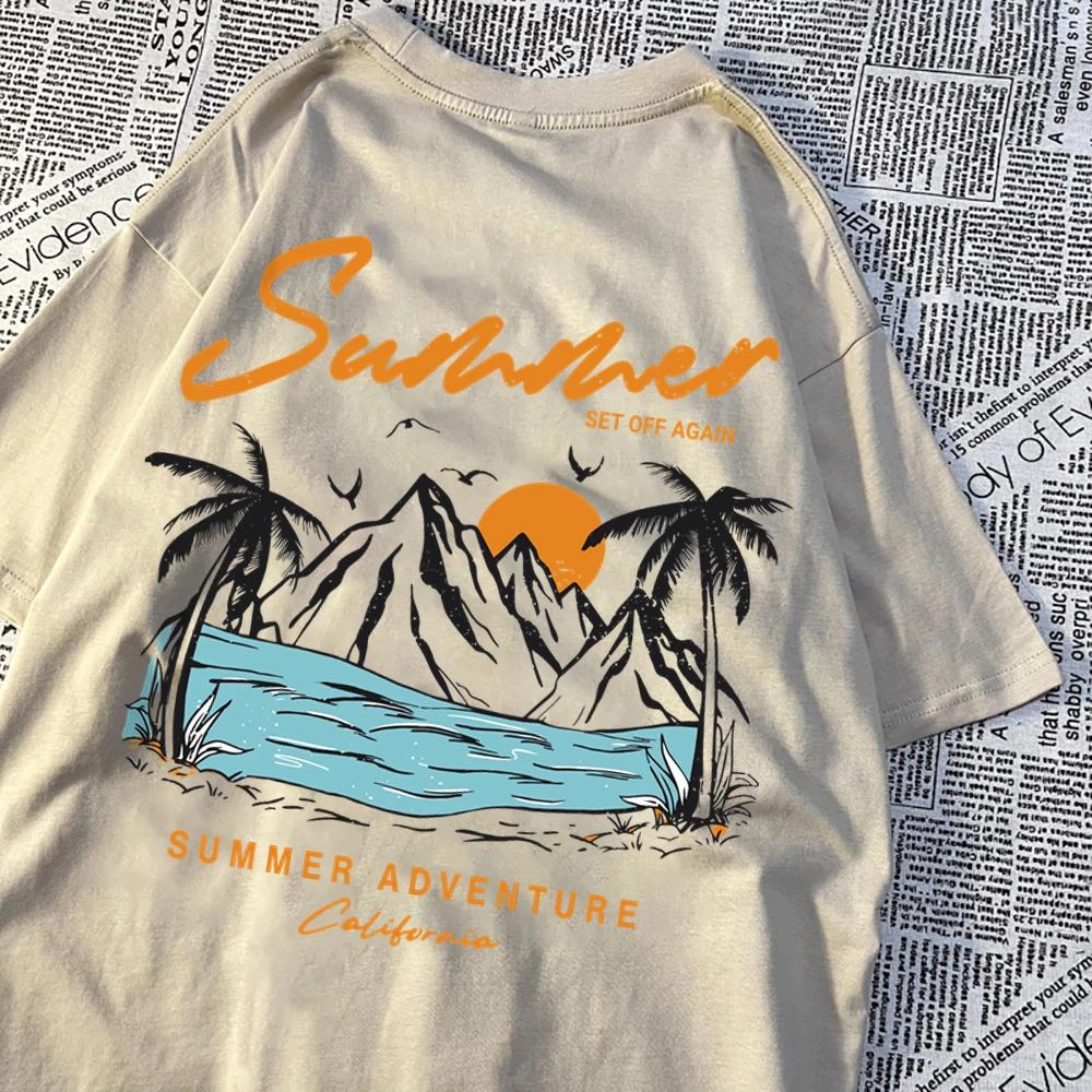 Letní dobrodružství Západ slunce Kokosová palma Horská scénická oblast Tričko Muži Ženy Hip Hop Bavlna Topy Pár Oversized Trička Pár