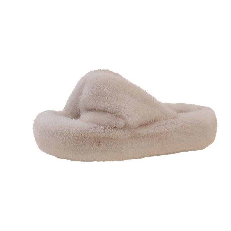 

ins wind thick-bottomed fluffy drag girl 2025 autumn and winter new high-end retro versatile thick-bottomed one-word slippers 35